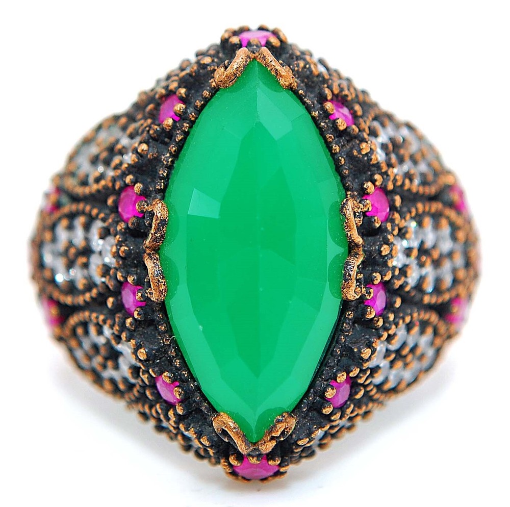 Ottoman Empire Inspired 4CT Treated Emerald 925 Sterling Silver Ring Size 8.5 HB3-4