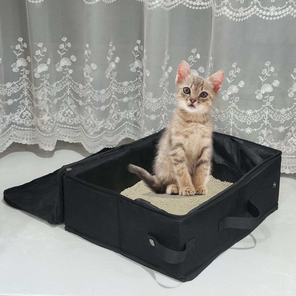 Collapsible Portable Cat Litter Box for Travel with Lid