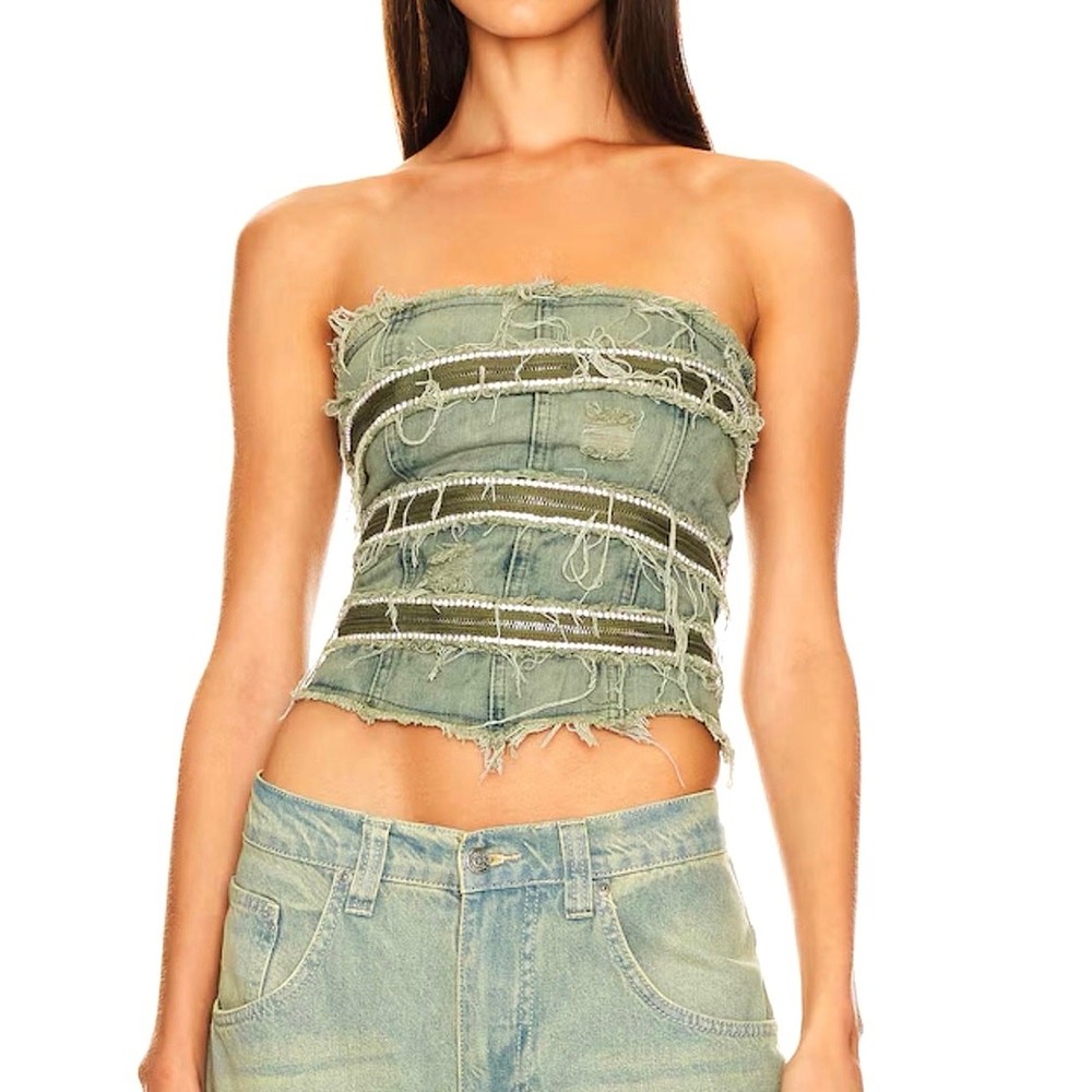 NWT Jaded London Zip Diamante DenimCorset Bling Y2K Streetwear Glam SZ 0