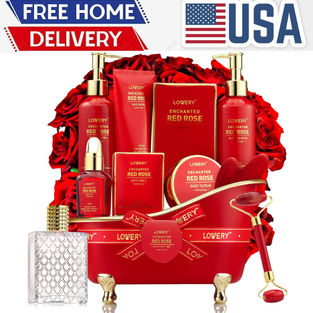 Valentines Day Spa Gift Basket for Her with Red Roses Relaxation Set  -image
