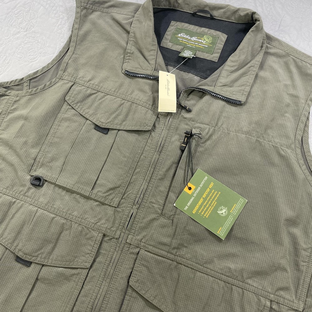 Eddie Bauer Vest Mens 2XL Olive Adventurer Ripstop Water-Repellent Travel Nylon