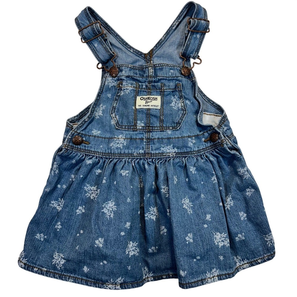 OshKosh Bgosh Baby Girls Blue Floral Denim Overall Jumper Dress 18M Spring