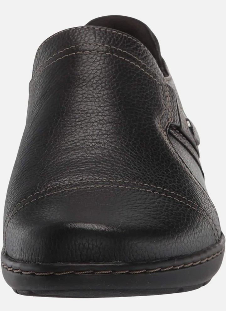 Clarks Womens Cora Poppy Black Tumbled Leather Loafer Size 10