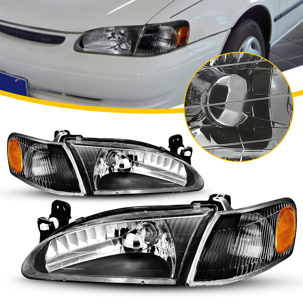 Fits 1998-2000 Toyota Corolla Black Headlight Left Driver + Right Passenger Side