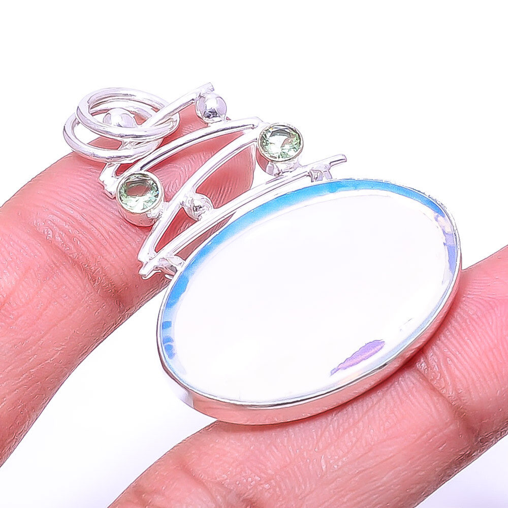 Milky Opal & Green Amethyst Designer 925 Sterling Silver Pendant 1.64