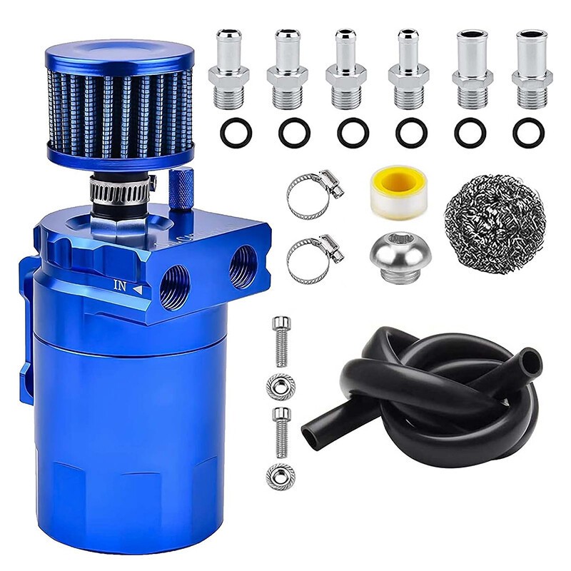 Blue Oil Catch Can Kit Reservoir Baffled Tank with Breather Filter Universal Alu