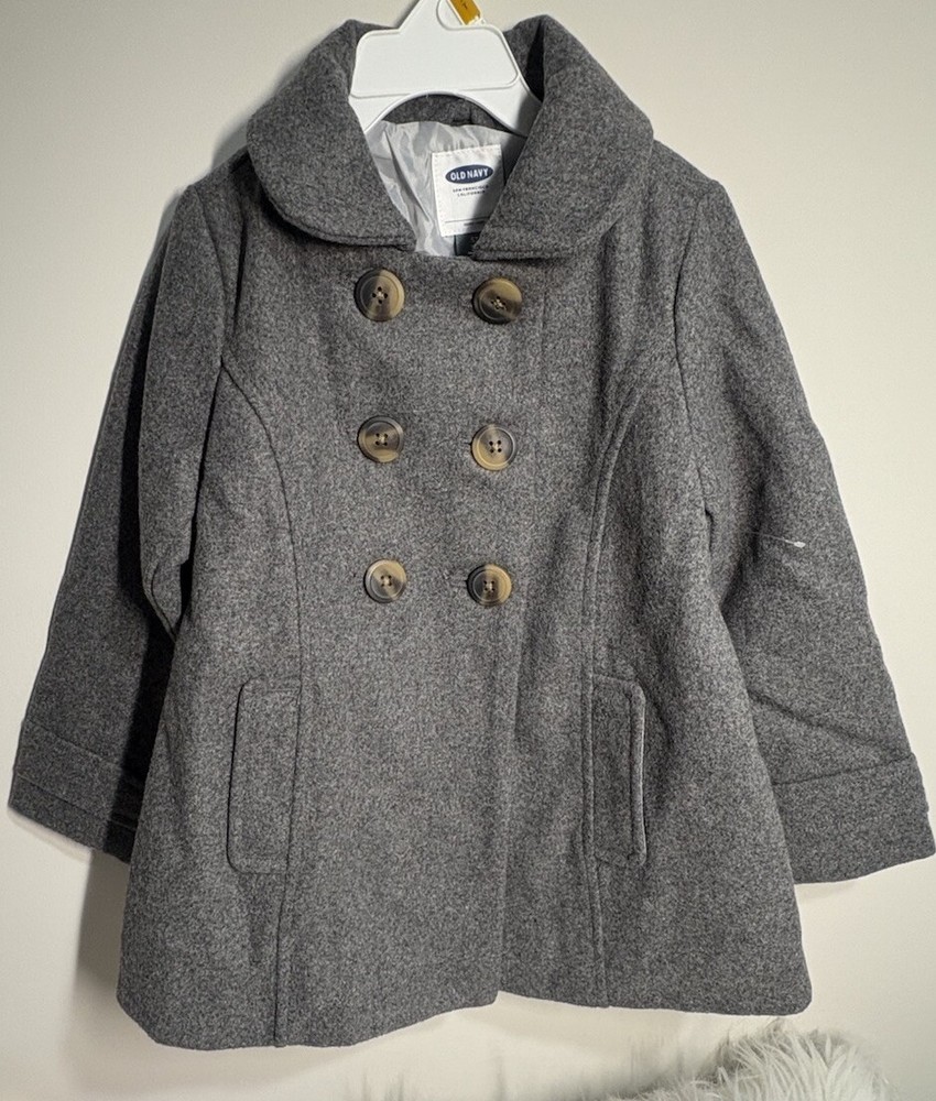 Old Navy New Gray Coat Girl Size 5 100% Polyester with Lining  Y Pockets Buttons