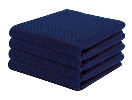 Absorbent 100% Cotton Waffle Weave Kitchen Towels - 4 Pack Navy Blue 15x25