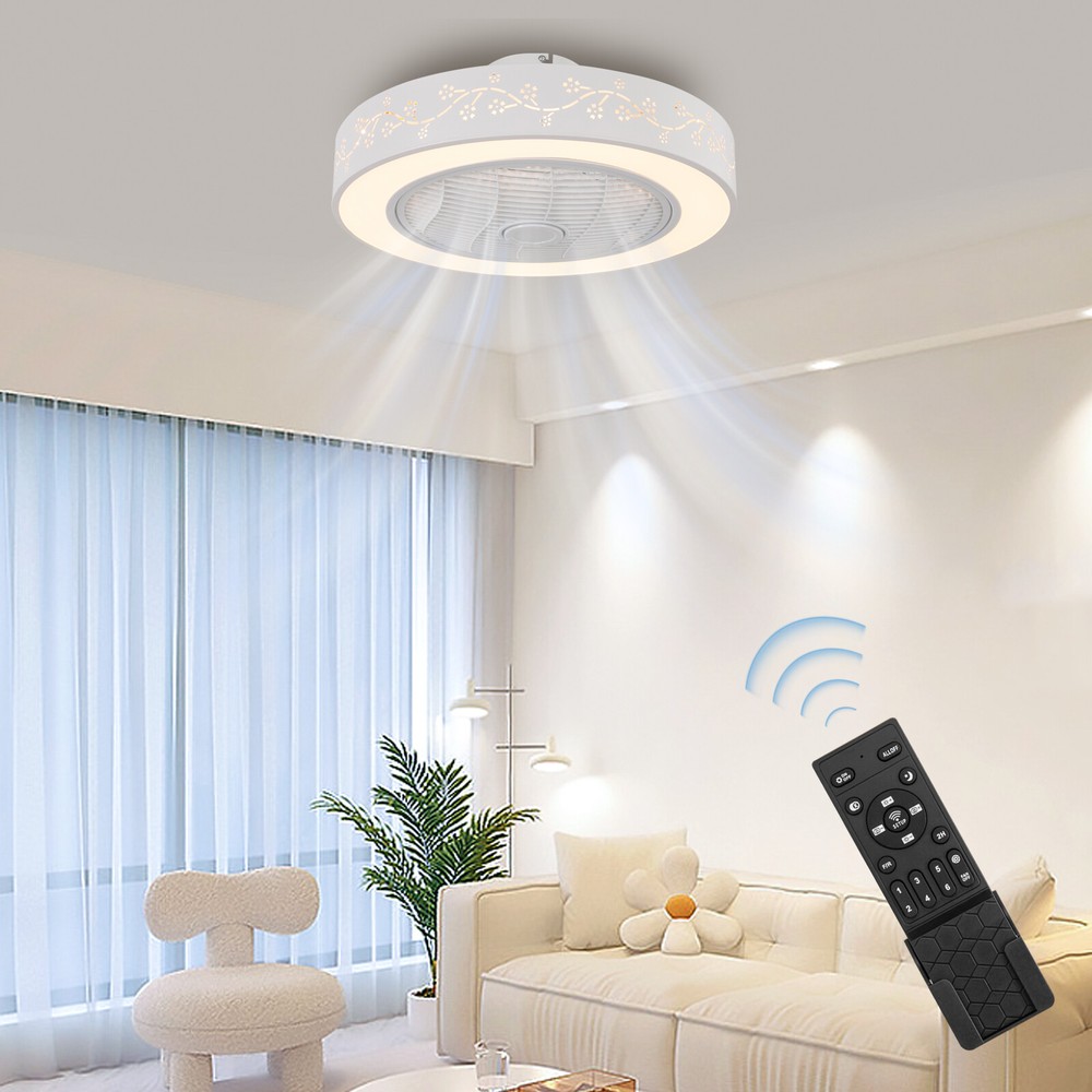 3-Color LED Round Ceiling Fan Light with Remote for Bedroom or Dining