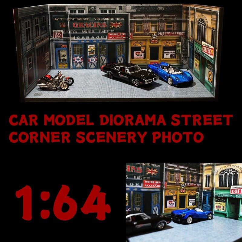 Diorama 1:64 Car Model Street Corner Scenery Photo Background ParkingLot Display