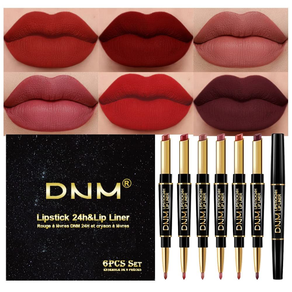 6Pcs Red Lip Liner & Lipstick Set - Dark Deep Matte Stain Crayon Gift for Women