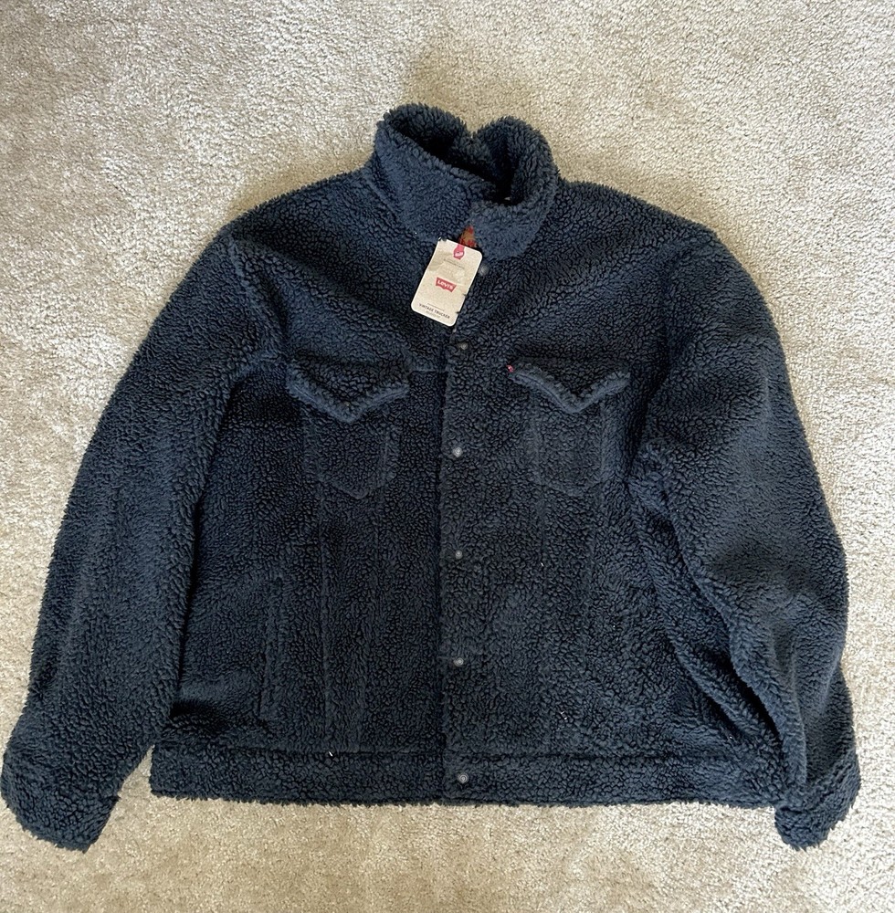 Levis Mens Corduroy Sherpa Fleece Lined Trucker Jacket Dark Gray XXL