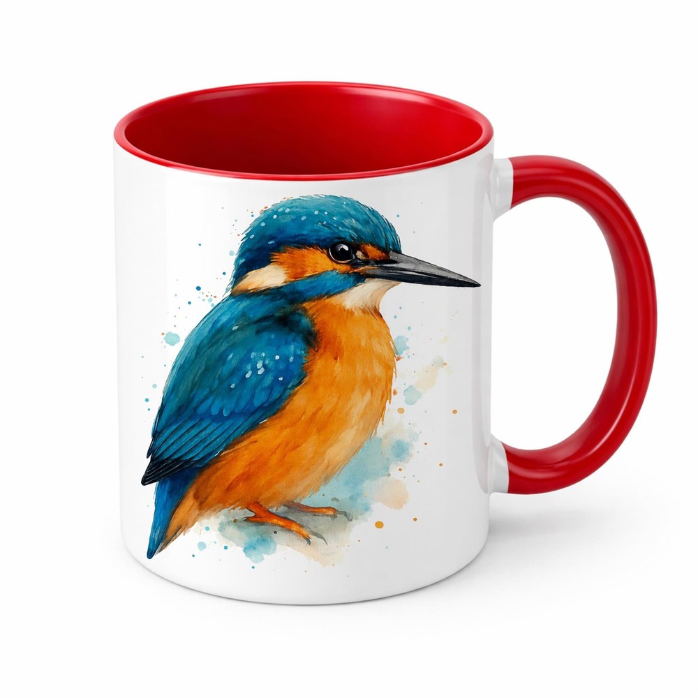 Brew Crew Gifts Kingfisher Bird Watercolour Mug, White Ceramic, 11 oz, Wildlife