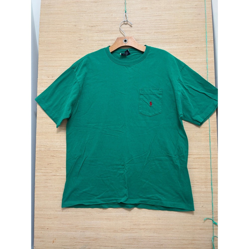 Polo Ralph Lauren Pocket T-Shirt Mens Medium Green Red Pony Logo Made in USA