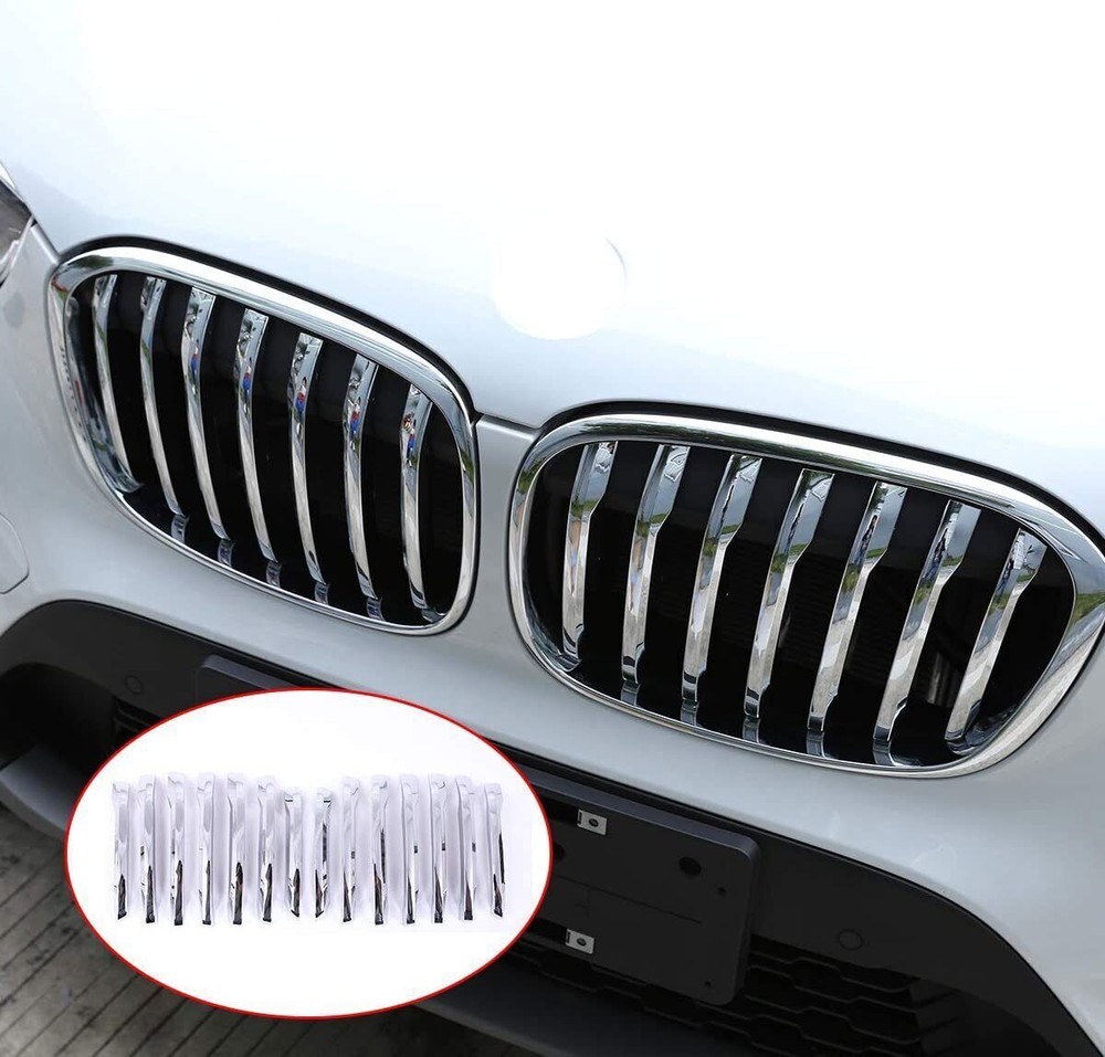 For BMW X1 F48 ABS Silver Front Grill Grille Insert Trim Cover 2016-2020 14pcs