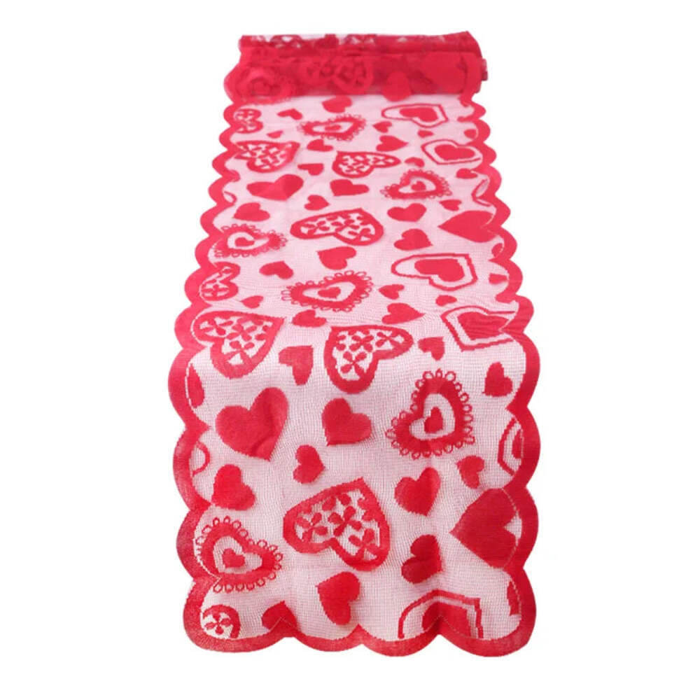 Valentine's Day Red Heart Table Runner for Wedding Anniversaries & Romantic Parties