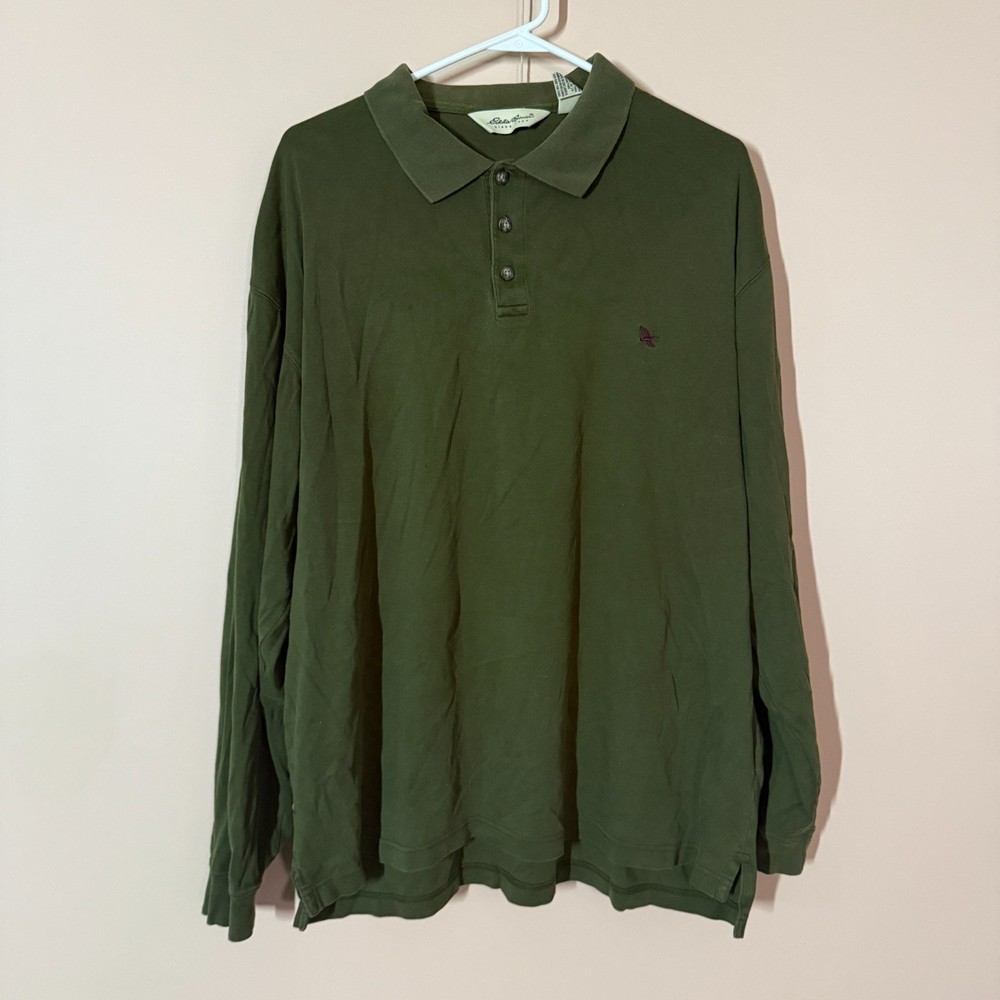 Eddie Bauer Long Sleeve Polo Shirt Golf Shirt Forest Green Men's Size XL