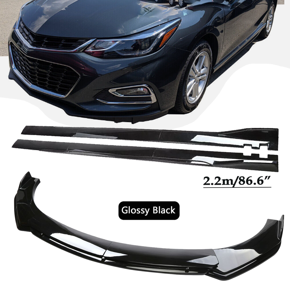 Front Bumper Lip Spoiler Splitter Side Skirt For Chevy Cruze Glossy Black