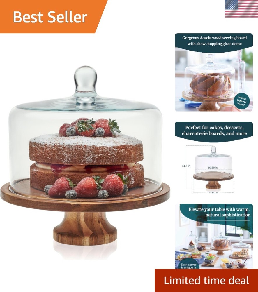 Acacia Wood Cake Stand with Lid and Ball Top Handle