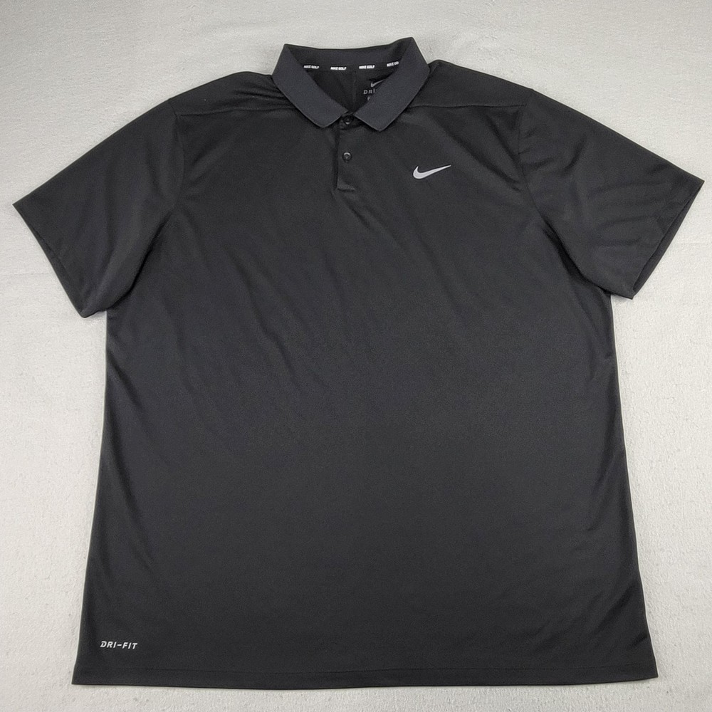 Nike Golf Polo Shirt Mens 2XL Black Dri-FIT Swoosh Golf Performance Short Sleeve