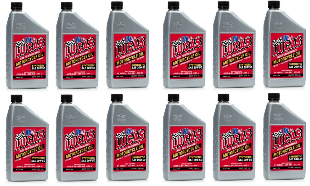 Lucas Oil 10702 Synthetic SAE 20W-50 Performance Motorcycle Oil V Twin 12 Quarts