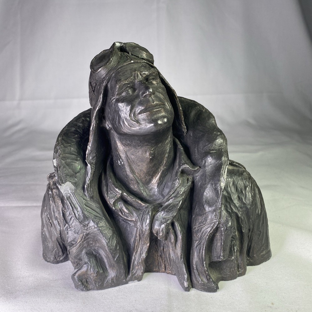 Flying Leather Pilot Aviator Michael Garman 1973 Sculpture 6”x8” Figure Chips