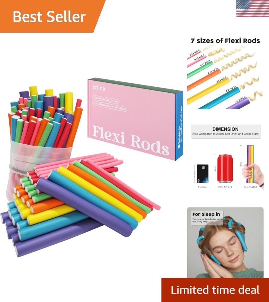 7-Piece Heatless Flexi Rod Set for Damage-Free Curls on All Hair Types
