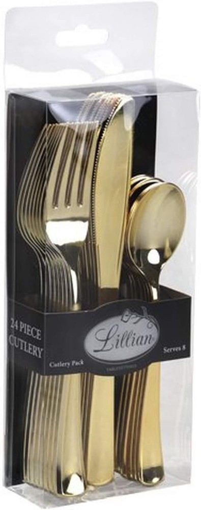 Polished Gold Combo Box with 24 Plastic Cutlery