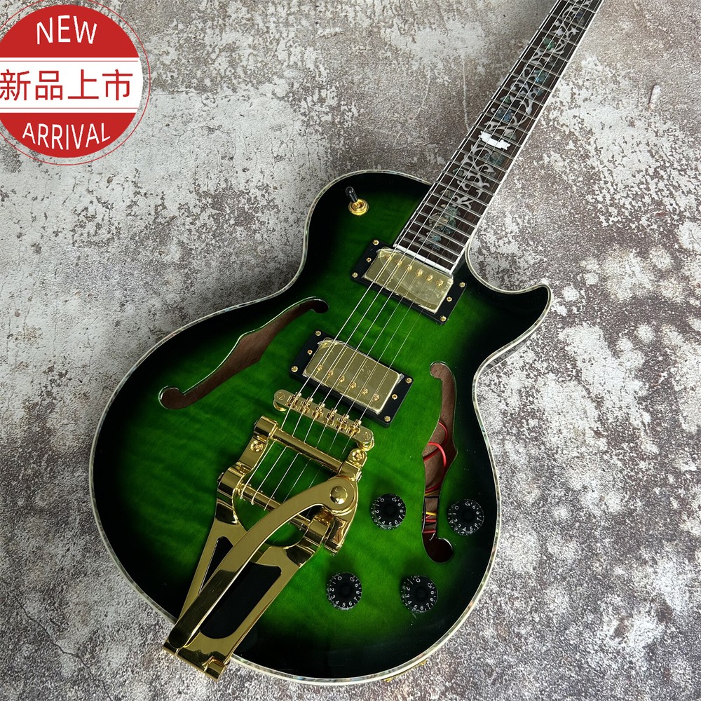 LP Style Semi Hollow Electric Guitar with Gold Hardware - Green Finish