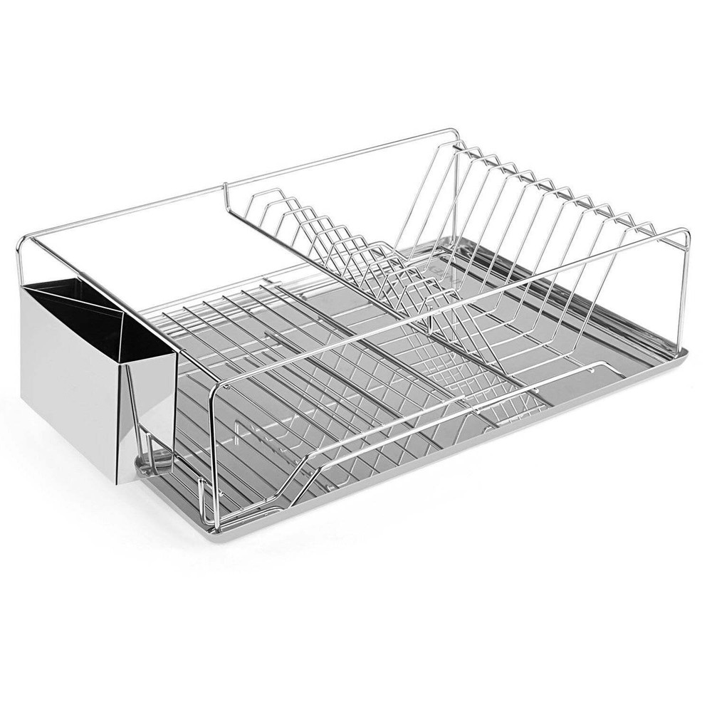Dish Drying Rack Stainless Steel Dish Rack w/ Drainboard Cutlery Holder Kitchen