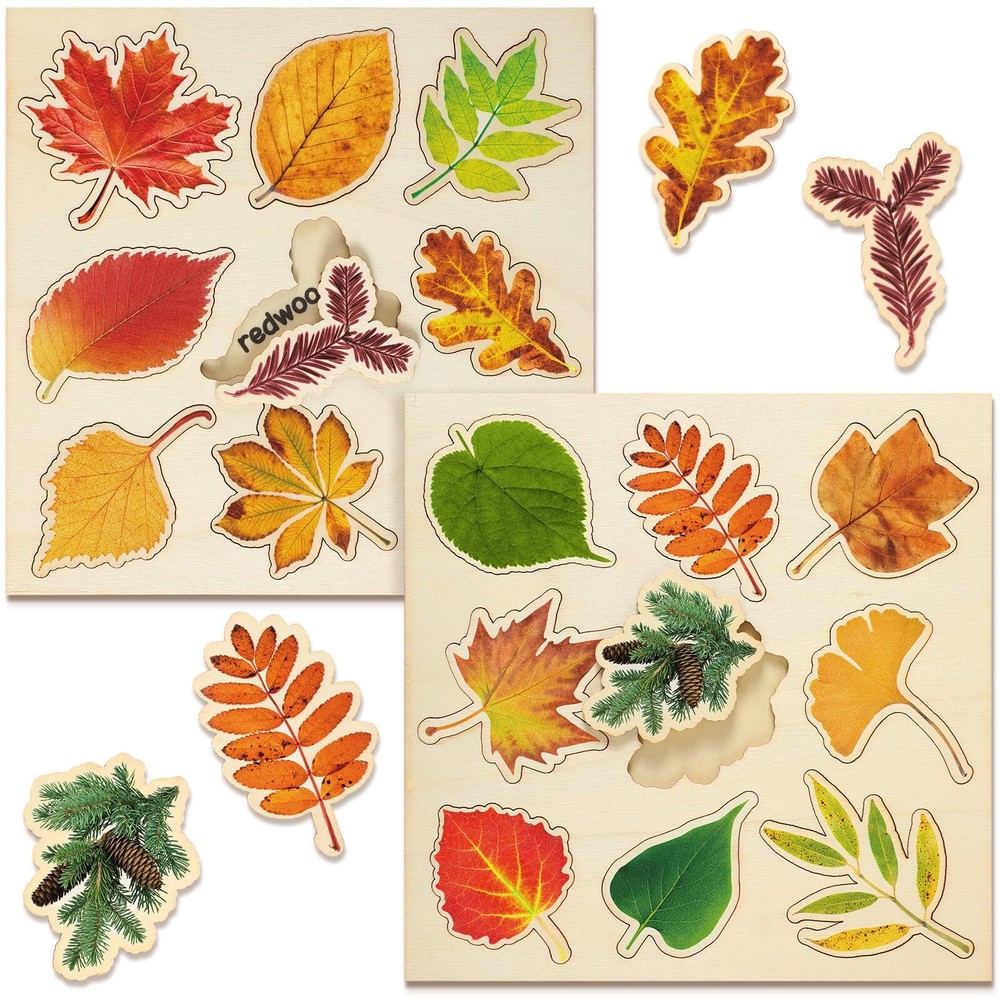 Kathfly 2 Pieces Leaf Wooden Jigsaw Puzzles Leaf Puzzle Montessori Toy Montes...