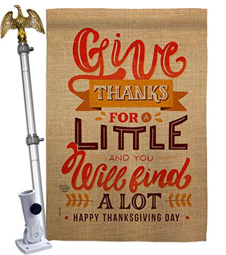 Give Thanks House Flag - Eagle Set Fall Thanksgiving Turkey Gobble Pumpkin Se...
