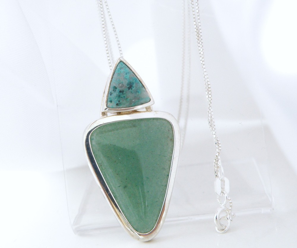 Vintage Sterling Silver 925 Aventurine Modern Slide Pendant Necklace