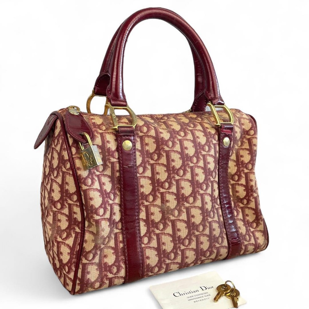 Christian Dior Mini Boston Bag Trotter Pattern Gold Hardware D Charm