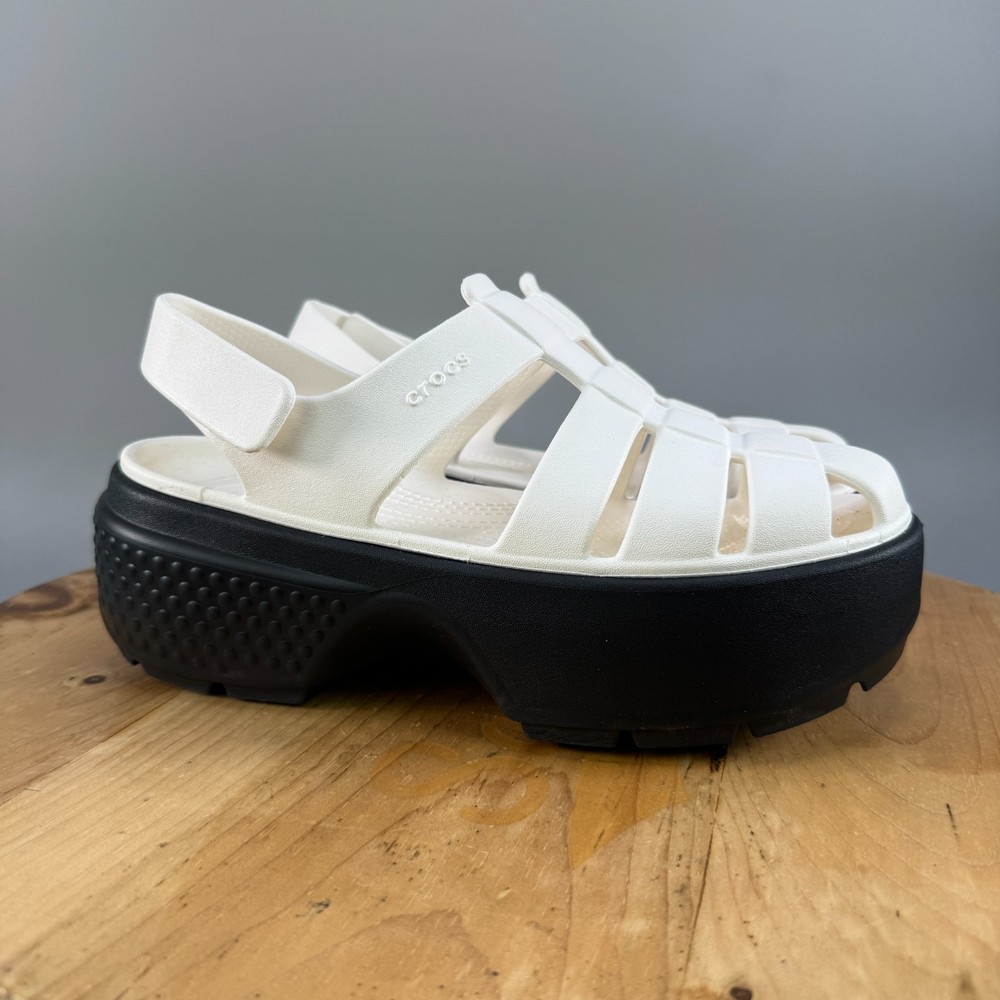 Crocs Stomp Fisherman Womens Size 9 Sandals in Chalk White & Black - New