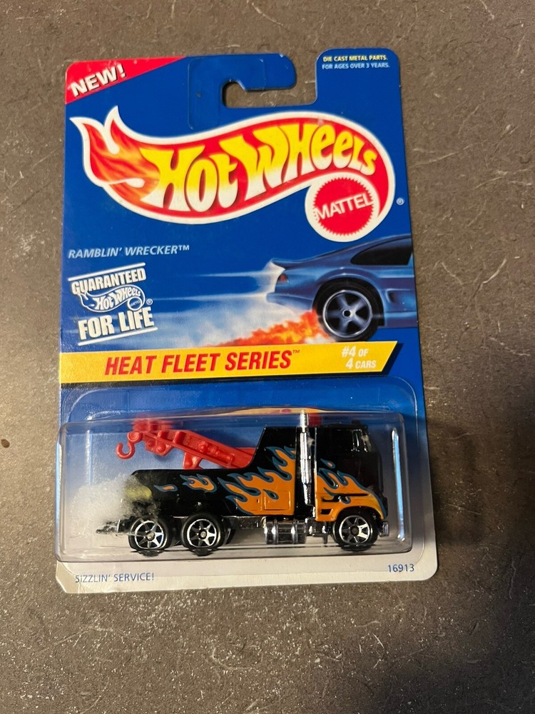 Hot Wheels RAMBLIN' WRECKER Heat Fleet Series #540 tow truck black flames