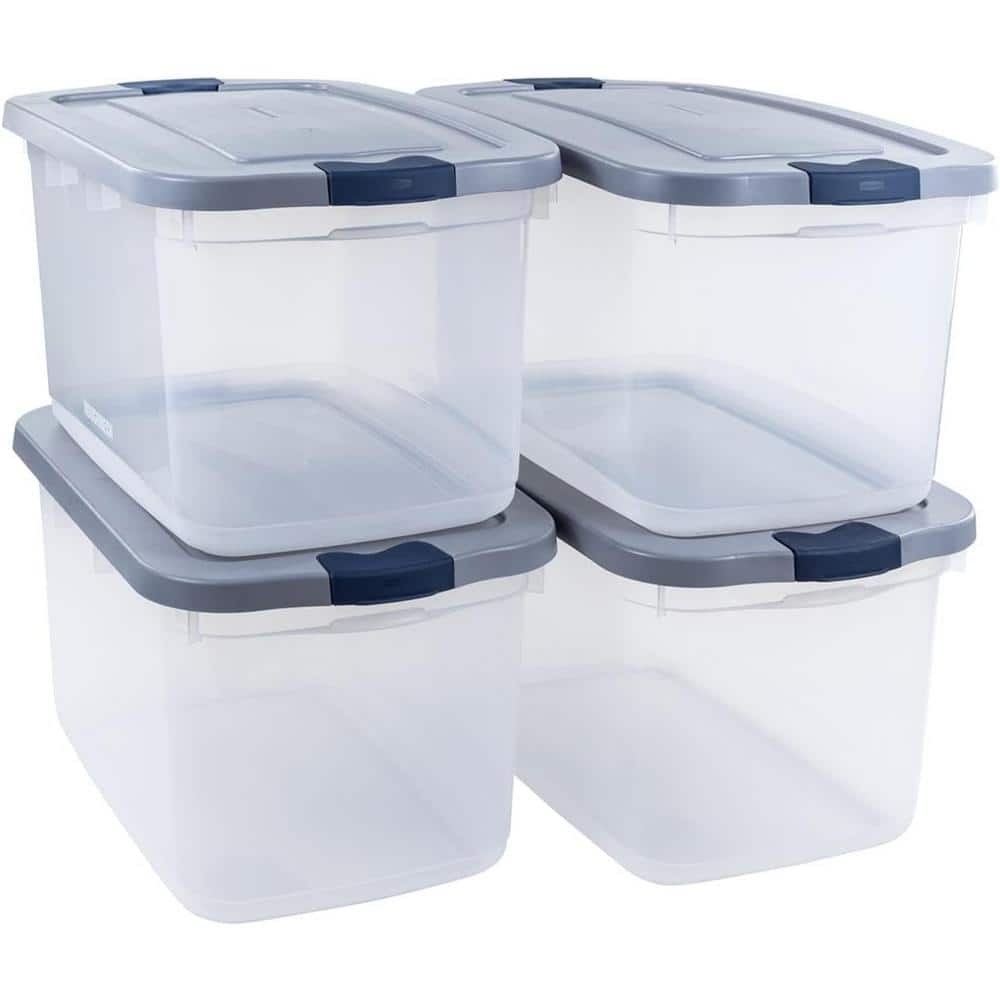 Roughneck 66 Qt Clear Stackable Storage Bin with Grey Latching Lid