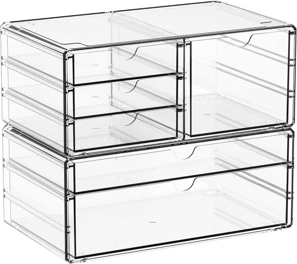 Yieach 2 Pack Acrylic Drawer Organizer With 6 large 6 Drawers, Clear