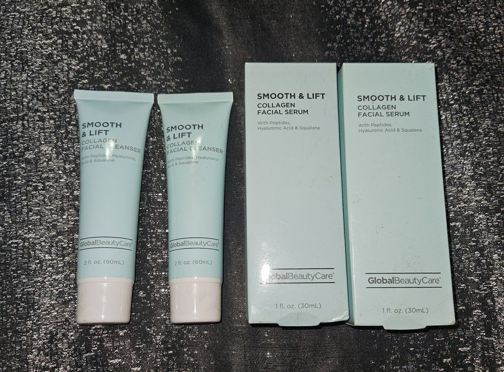 2 x Global Beauty Care Smooth + Lift Facial Serum 1fl Oz + Cleanser 2fl Oz BNIB