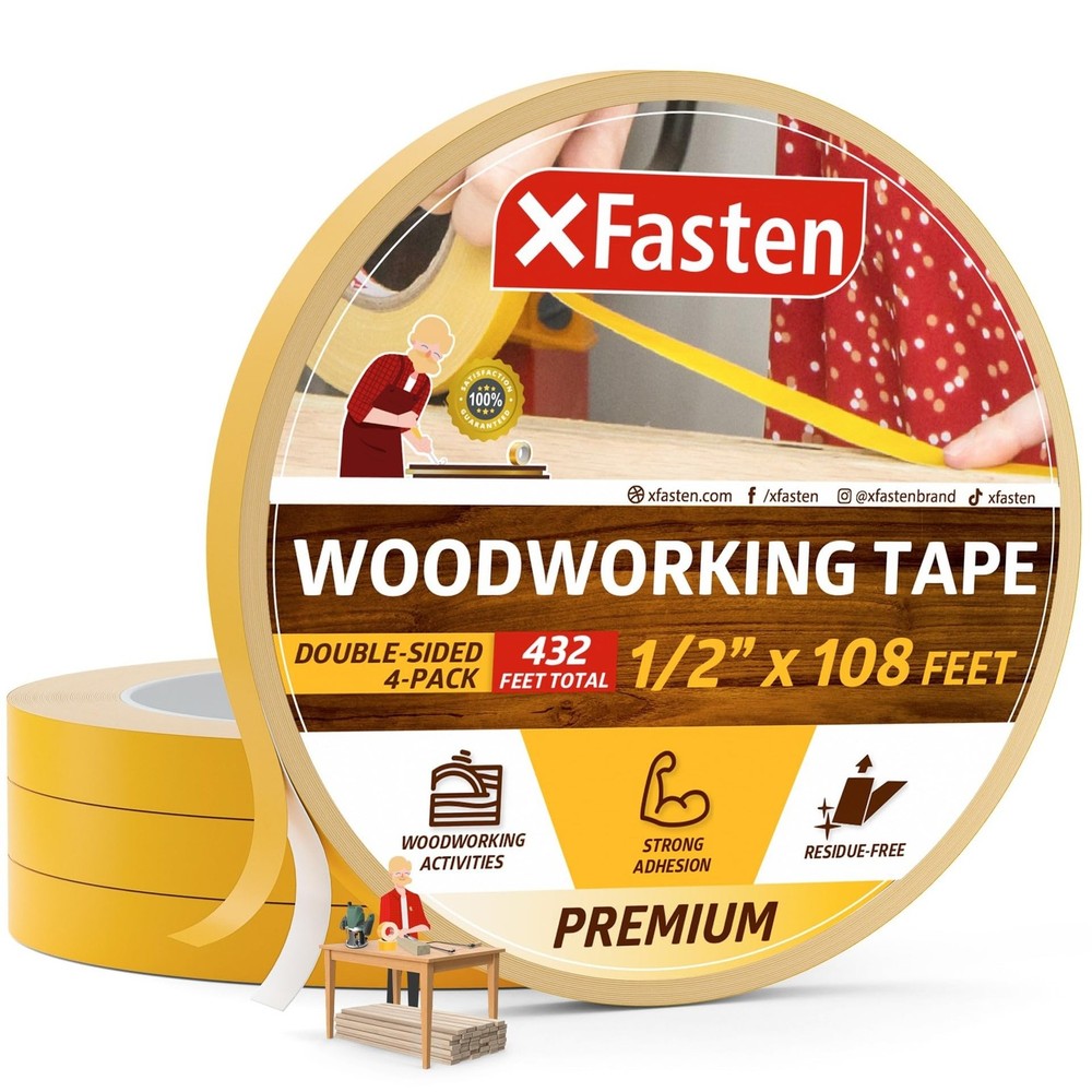 Double Sided Woodworking Tape 1/2 Inch x 36 Yards 4-Pack for Woodwork and Crafts-image