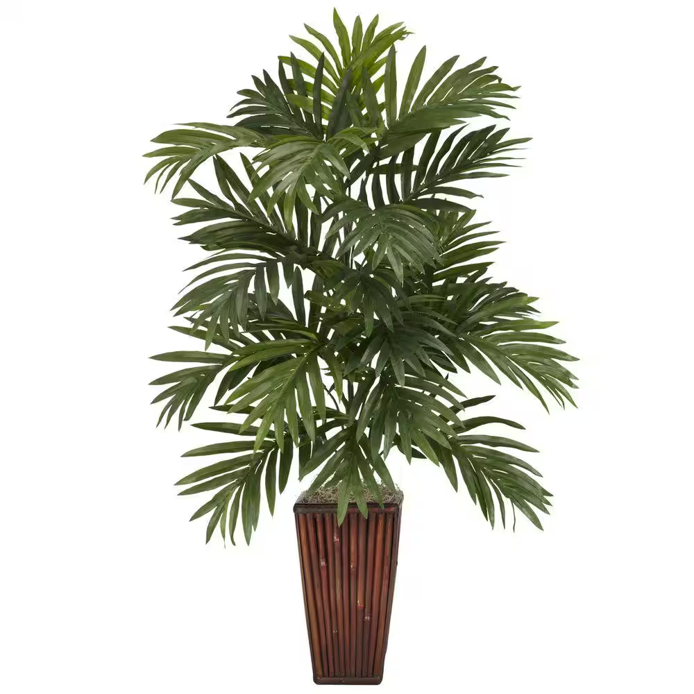 32-Inch Artificial Areca Palm in Bamboo Vase - Realistic Indoor Silk Plant