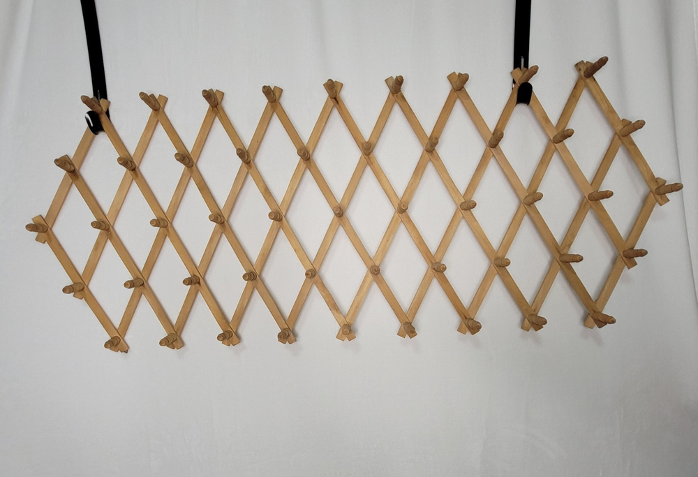 Vintage Expandable Wooden Coat & Hat Rack Wall Mount with 49 Pegs 68x21 Inches