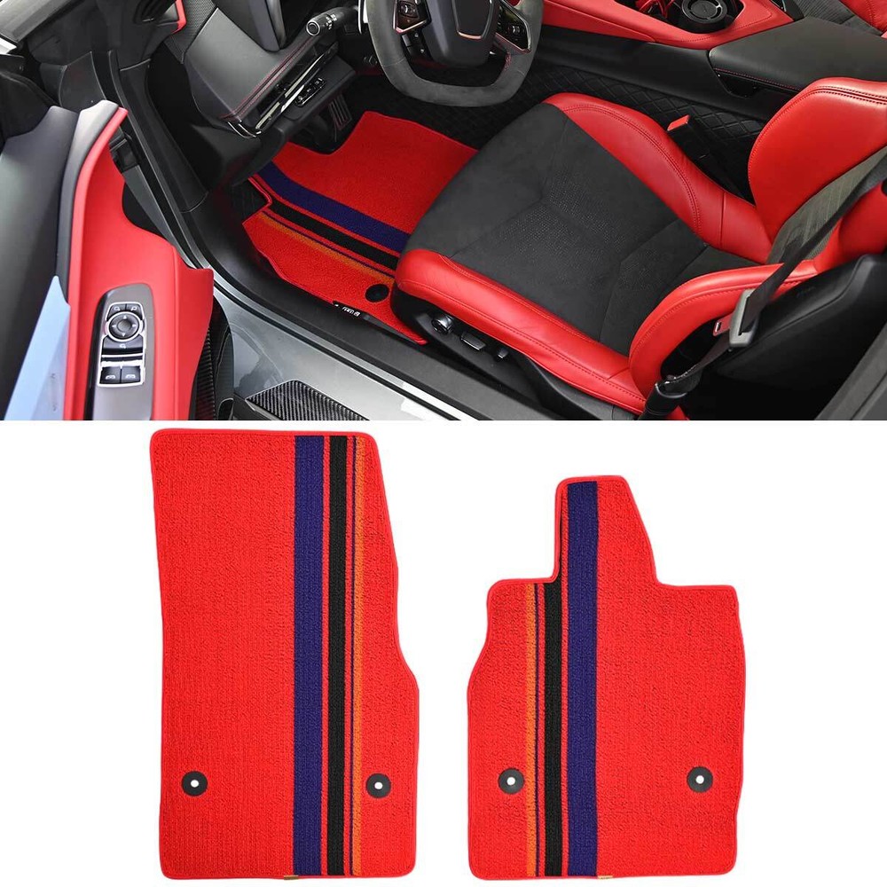 2X Adrenaline Red Floor Mats Luxury Carpets Waterproof For Corvette C8 2020-2024
