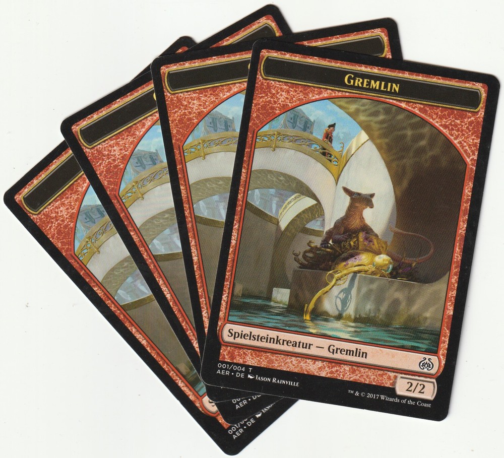 ✪ 4 MAGIC The Gathering GREMLIN Red Creature Tokens MTG PLAYSET AER/EN 2017