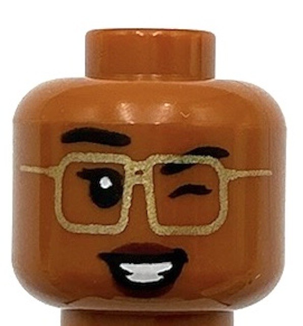 Lego New Dark Orange Minifigure Head Dual Sided Black Eyebrows Gold Glasses
