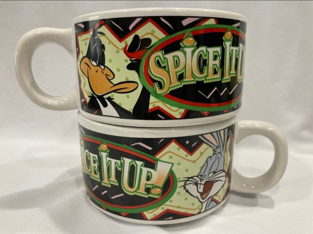Looney Tunes Soup Mug Bowl Set Bugs Bunny Daffy Duck Spice It Up 2000 - 2 Pieces