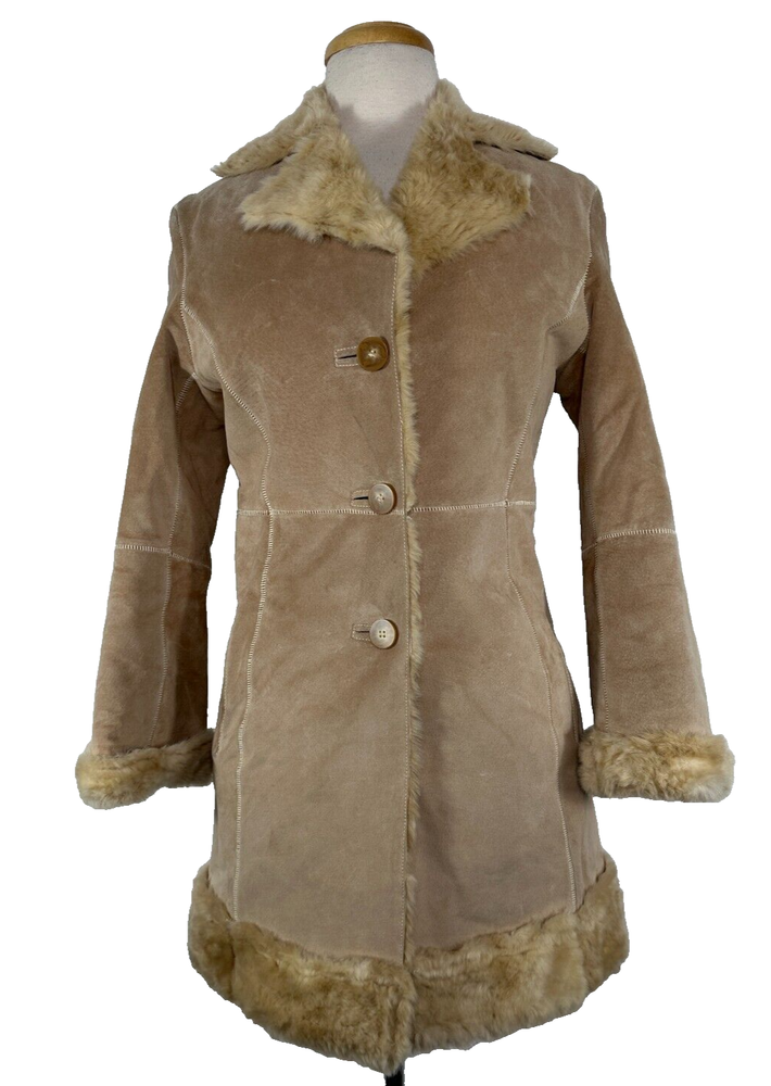 Y2K Vintage Guess Faux Suede Sherpa Penny Lane Coat XS