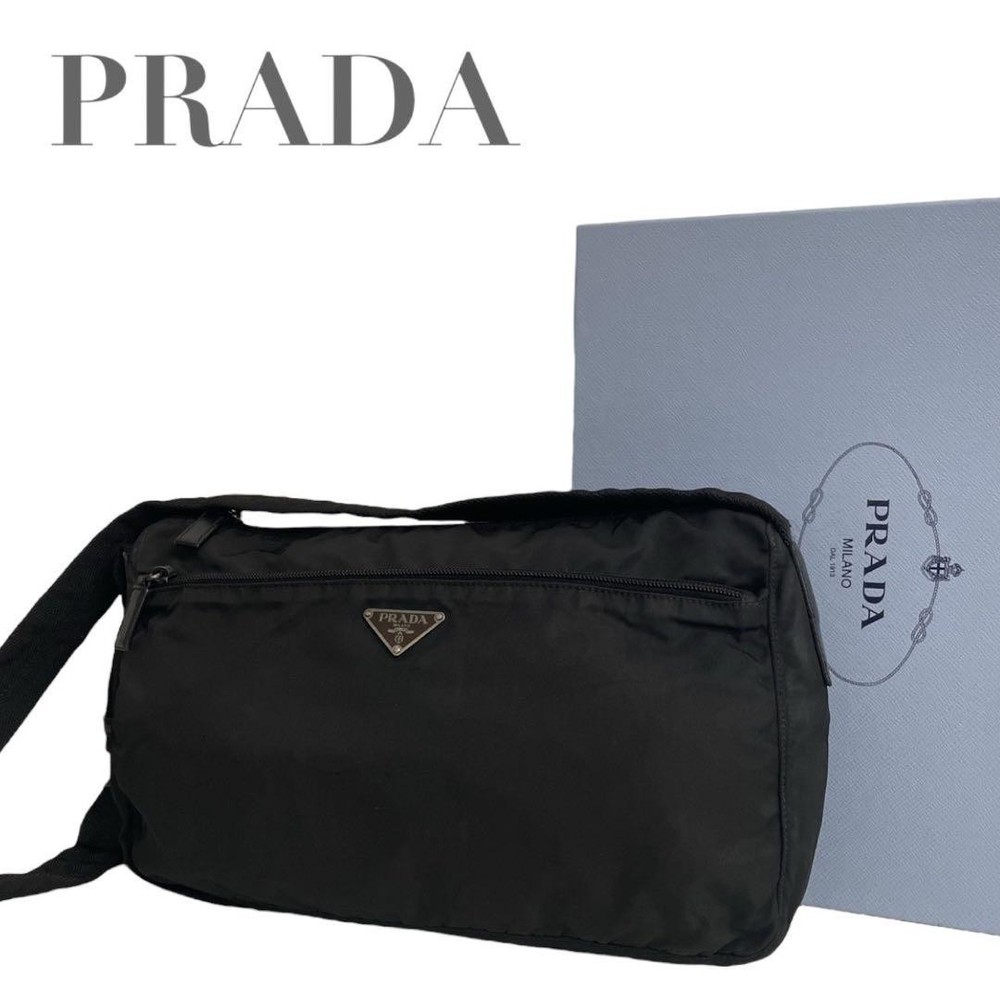 Prada Black Triangle Logo Nylon Camera Bag Authentic Crossbody Shoulder Bag