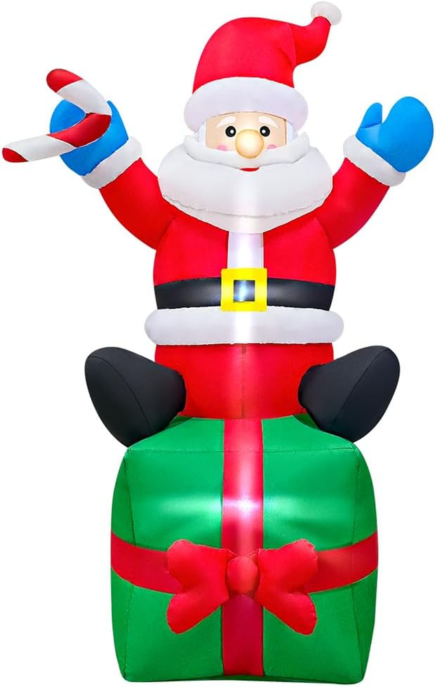 6FT Christmas Santa Inflatables Outdoor Decorations Santa Claus with Gift Box Bl