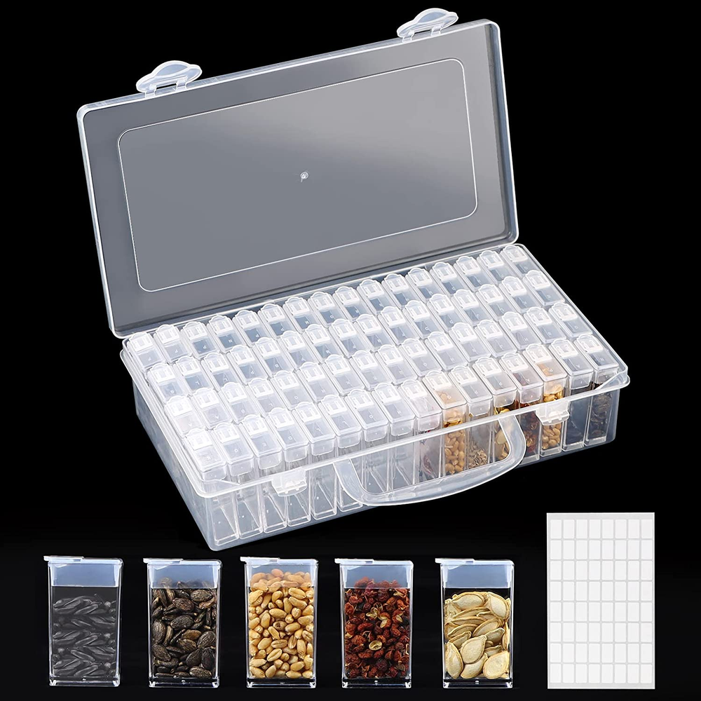 64-Slot Seed Storage Box with Labels for Easy Organizing